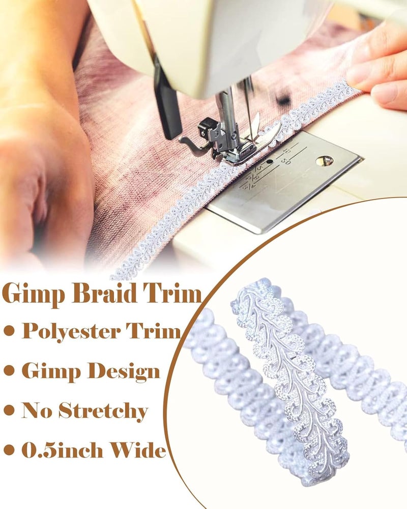 MSCFTFB 14 Yards Gimp Braid Trim,1/2 inch Gift Wrap Ribbon, Woven Fabric Lace Trim for Upholstery Costume Curtain,Lamp,Jewelry,Decorative Embellishment for Sewing Craft (White) - Image 2